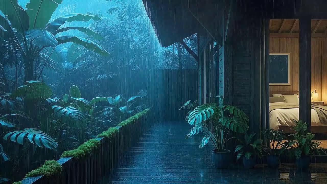 Natural Steady Rain To Sleep Peacefully In Tropical Quiet Hut 🌧️