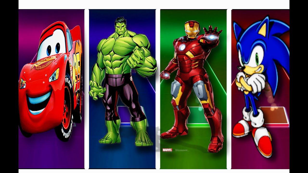 Mcqeen Vs Hulk Vs Ironman Vs Sonic Tiles Hop edm Rush