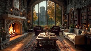 🔥 “Afternoon Warmth in the Castle Library | Gentle Firelight & Autumn Serenity 🍂📖”