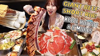 GIANT BEEF SHORT RIB & MOUNTAIN of MEAT HOTPOT! Korean BBQ MUKBANG 먹방 at Yangmani in Rowland Heights