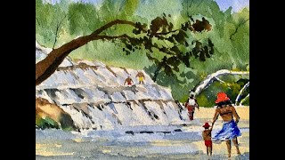 Watercolor Painting video of a waterfall.A step-by-step guide with full tuition, with figures, trees by   Watercolour Painting Lessons. 115 views 1 year ago 45 minutes