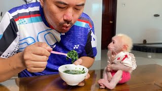So adorable! Monkey Luk obediently ate sweet potato soup makes easier to poop