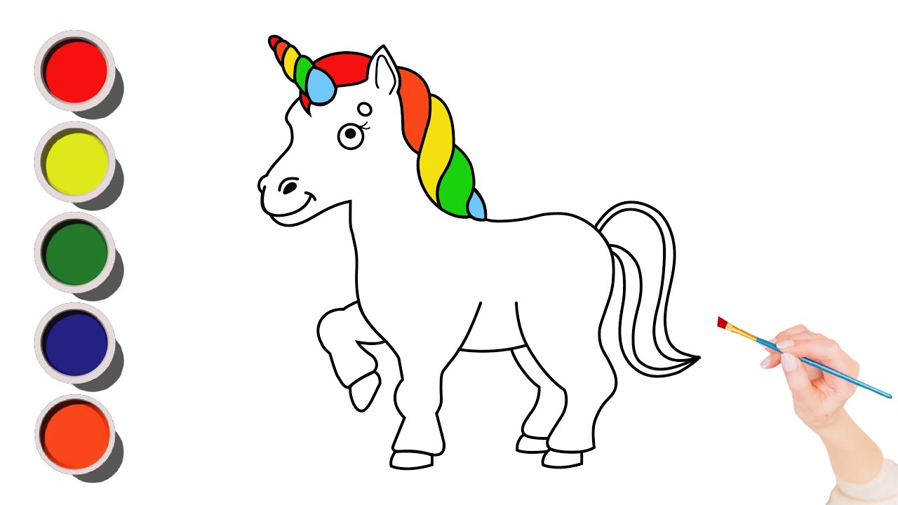 Como colorir desenho de Unicórnio Learn Unicorn rainbow paint