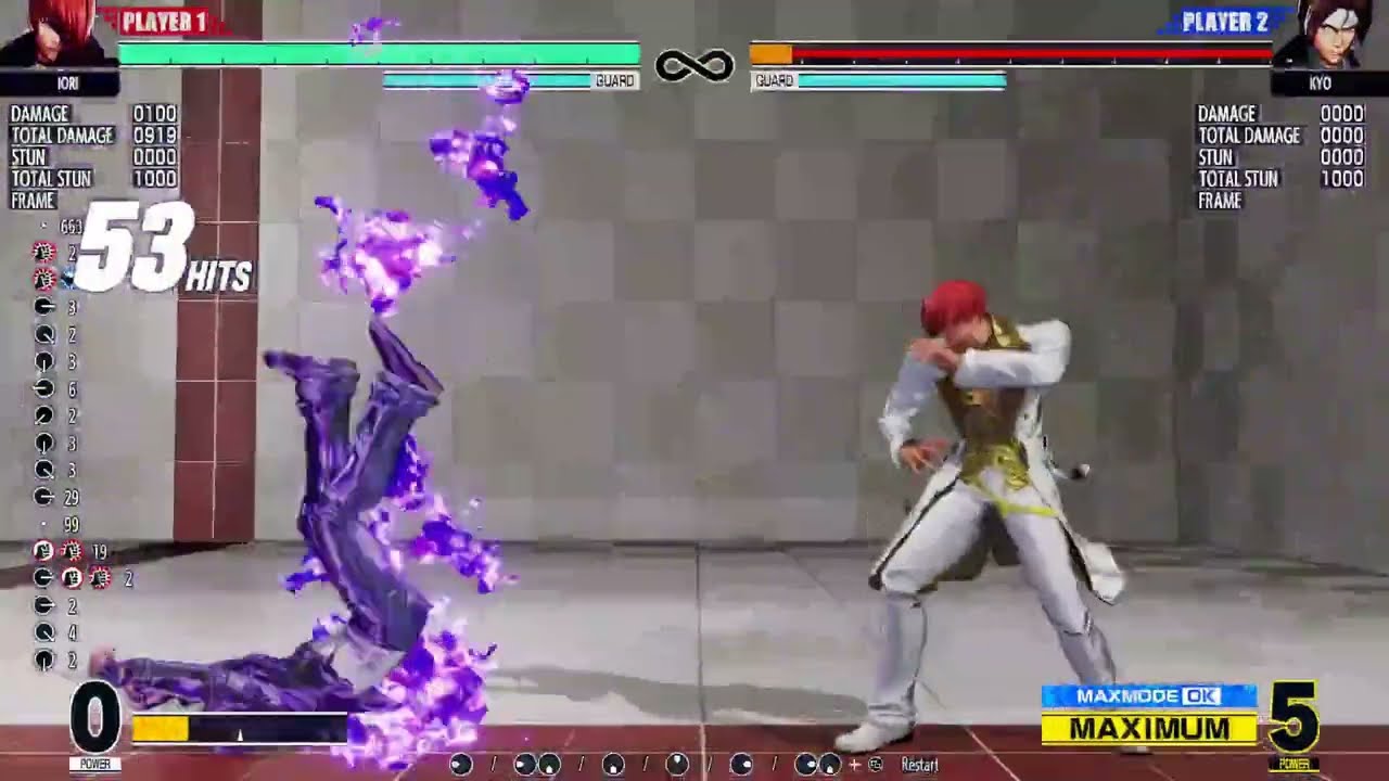 kof15 2.1 iori newcombos : start stand cr.b = 919😀😀 DM for 5 meter  
