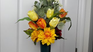 CEMETERY DIY FLOWER ARRANGEMENTS W/ PLASTIC VASE// IN A BUDGET //EASY TUTORIAL