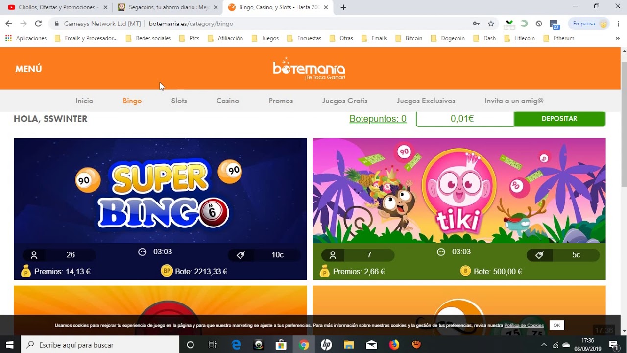 Interfaz de bingo en Botemania