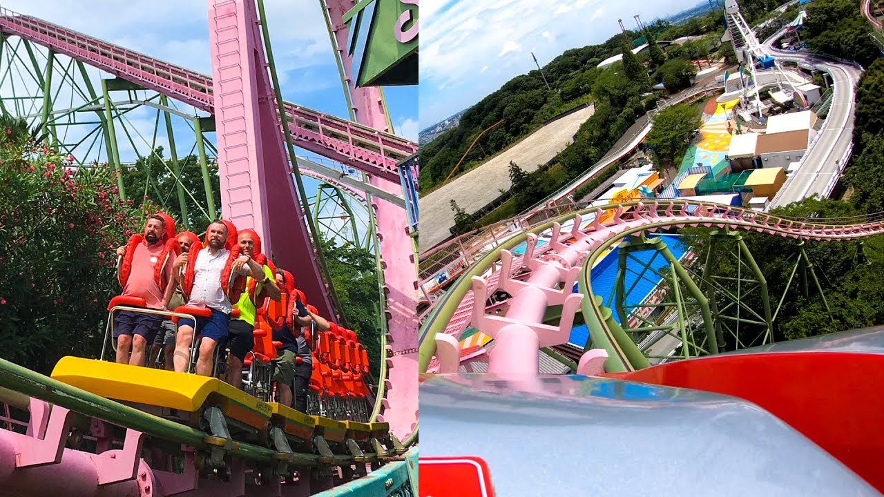 Riding Standing Loop Roller Coaster BOTH SIDES Yomiuriland Japan