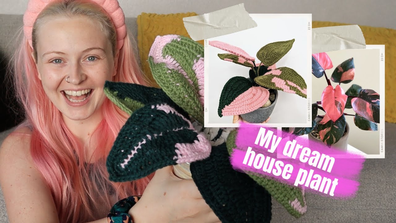How To Crochet A House Plant - A Plant You Can't Kill. Pink Princess Philodendron