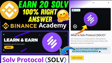 Binance Learn and Earn || Solv Protocol (SOLV) Quiz Answers Today || Earn Free 20 SOLV
