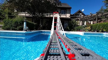 LEGO Train OnBoard Ride Around The Garden And Over The Pool - Reverse Loop