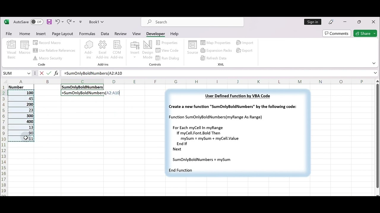 Sum Only Numbers In Bold In A Range Of Cells In Excel YouTube Sum Only Numbers In Bold In A Range Of Cells In Excel YouTube