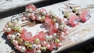 PandaHall Jewelry Making Tutorial Video--Pretty in Pastels Chunky Flower Bracelet and Earring Set