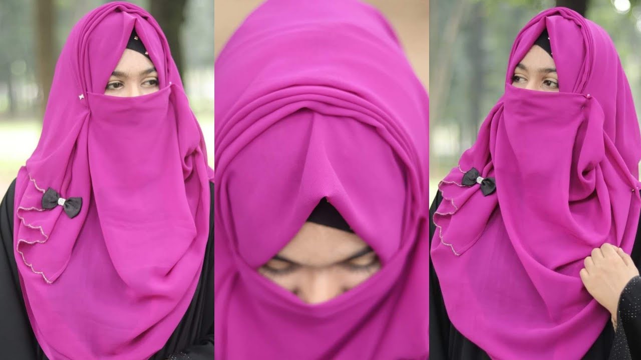 Eid Special- Four Layer Niqab Style with Chiffon/Jorjet hijab(Large coverage)