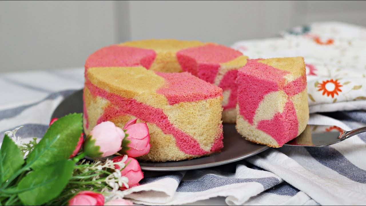 Two Tone Strawberry Chiffon Cake () - Recipe By ZaTaYaYummy