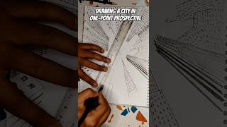 One-Point Perspective Worm’s-Eye View City Drawing Tutorial | Dramatic Skyline Art #trending #viral