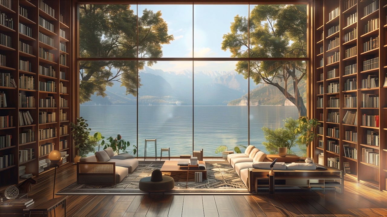 【作業用BGM】3時間 湖畔のプライベート書庫 ｜ 雑念を洗い流す、432Hzの静寂とピアノ | 3 Hours Private Lakeside Archive