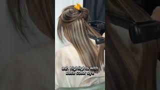 ash highlight with base dye#hair striking#foil highlights with base color dye#fashion shade dye