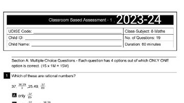 FA-1 CBA-1 Maths Question Paper 8th class 2023-24💯✍️