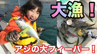 【アジが大漁！】大喜び 大きいアジ釣りがたくさん釣れました♪尺鯵 尺アジ アジング 船釣り