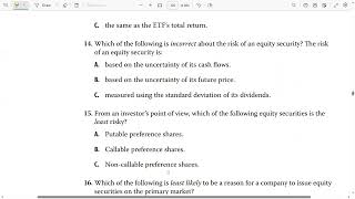 Practice problems on Equity Investments Reading 39: Overview of Equity Securities (part 2 of 3)