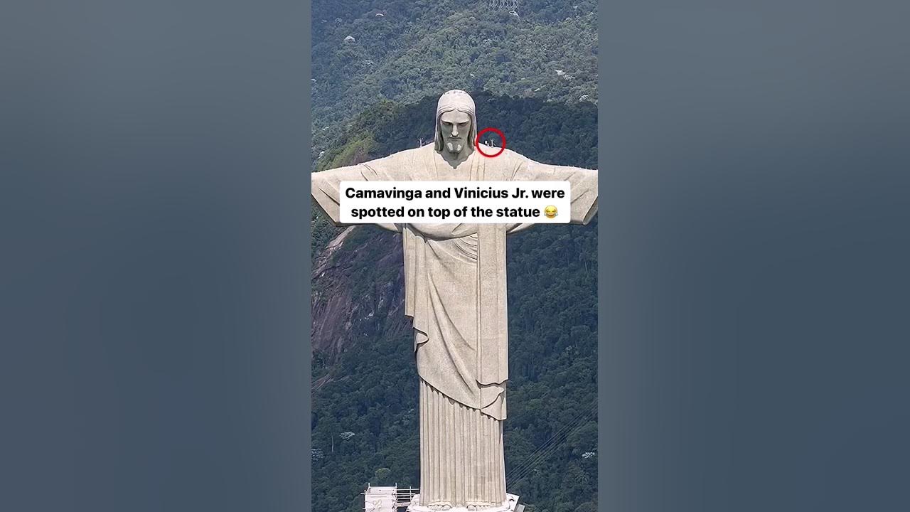 Vini Jr and Camavinga On Top of Statue 😂 #football Vini Jr and Camavinga On Top of Statue 😂 #football