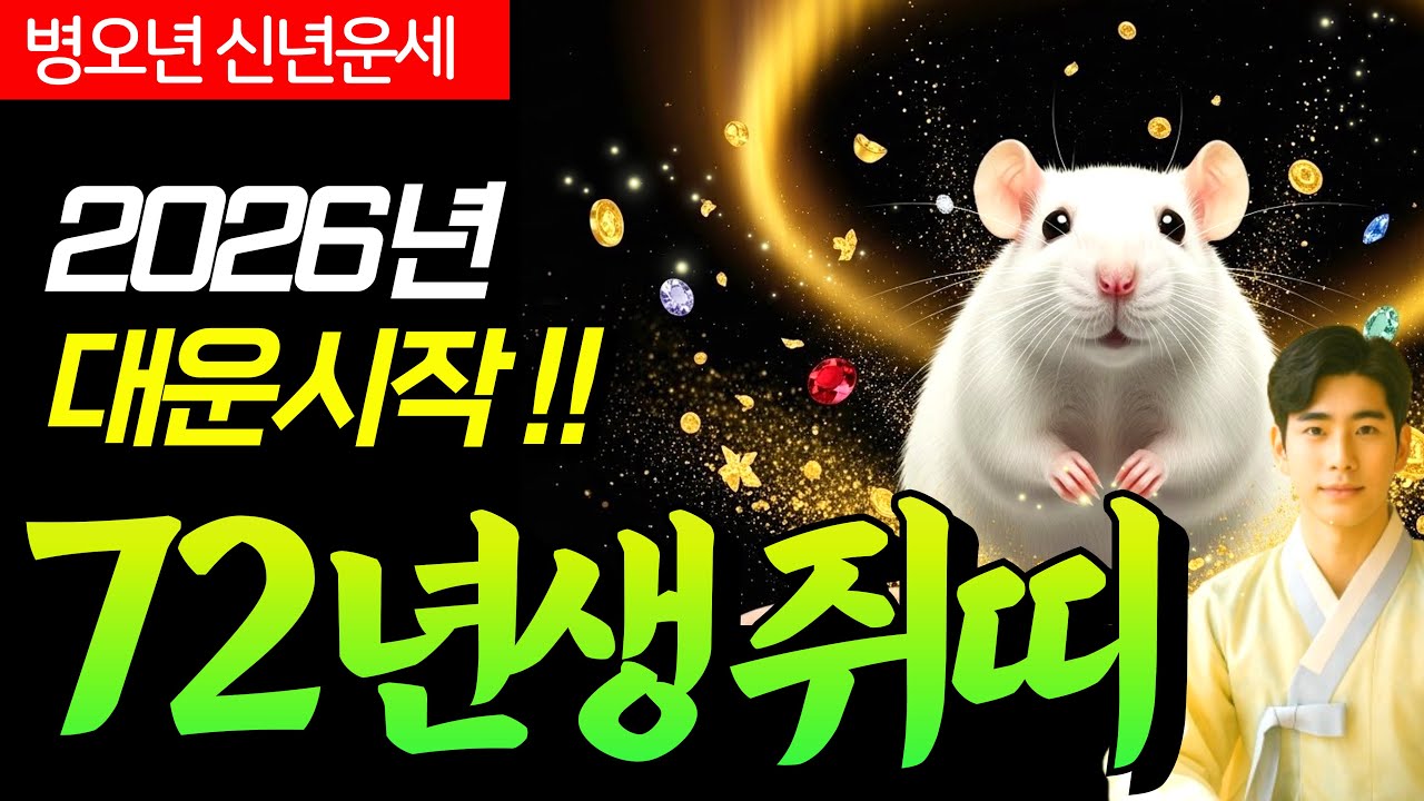 [1972년생 쥐띠 운세] ✨ 2026년 병오년 신년운세 총정리 🔮72년생 임자생 월별운세·대운·재물운·건강운·개운법 완벽 해석