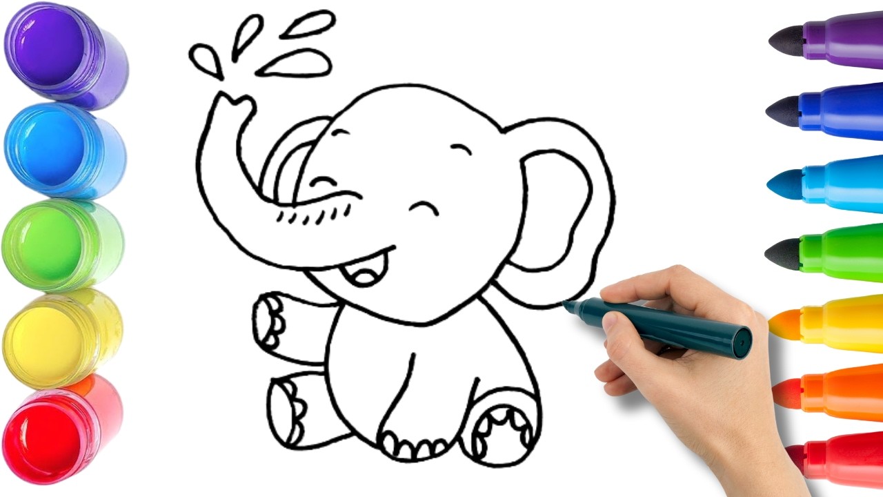 Как нарисовать милого слоника. Рисование, раскрашивание и живопись для детей и малышей. Детское и...