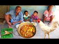 White country chicken curry cooking  how santali tribal grandmother  grandfather enjoying lunch