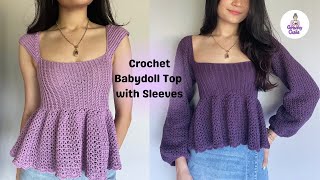 Crochet babydoll top with sleeves tutorial