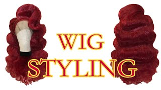 WIG SRTYLING.  Volumized Classic Wavy Hair. Red Hair. Drag Hair.