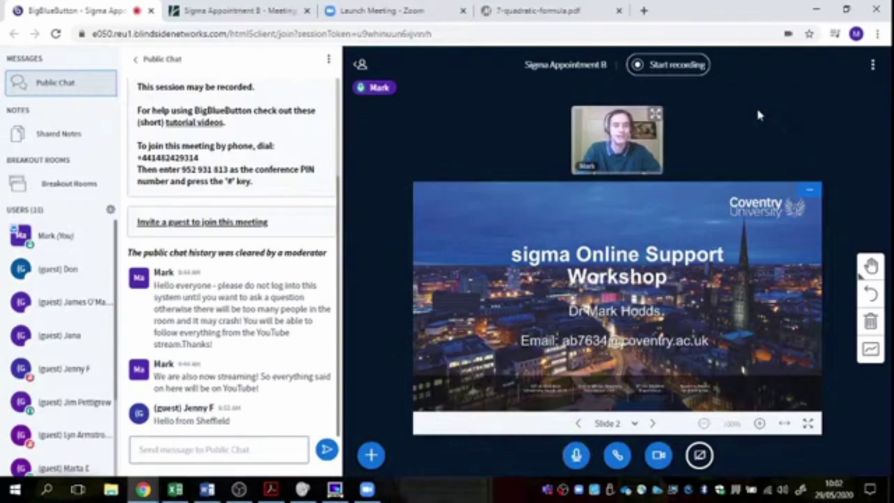 sigma Network Online Workshop - Friday 29th May 2020