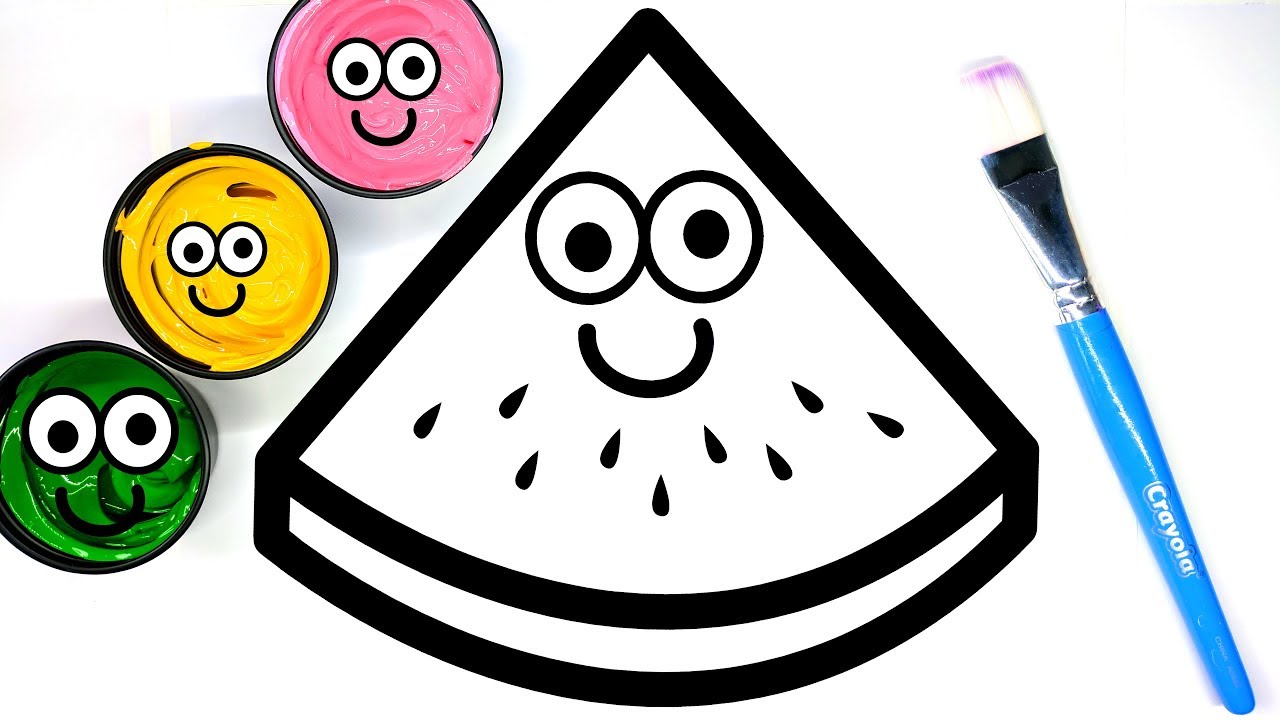 Painting Cute Watermelon and Flower Painting Pages, Learn Painting and to Color for Baby