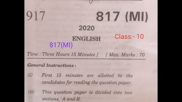 UP Board Class - 10 (2020) Sub - English Question paper solve Code - 817(MI) wala #1