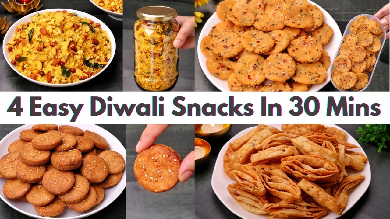 4 Easy & Tasty Diwali Snacks Recipes in 30 Minutes | 4 Quick & Easy Diwali Snacks Recipes