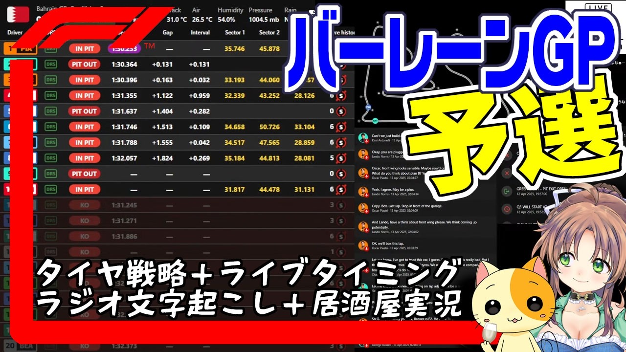 F1バーレーンGP in マレーシア 予選ライブタイミング チーム無線翻訳 タイヤ戦略 GPS レースコントロール解説 居酒屋実況 雑談 Live Watchalong【2026 Rd18】