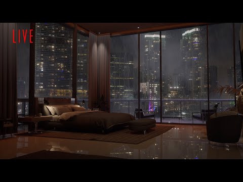 24/7 In An Exclusive Luxury Miami Condo | Heavy Rain & Thunder | Rain On Window
