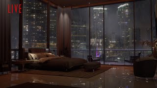 24\/7 In An Exclusive Luxury Miami Condo  | Heavy Rain \& Thunder | Rain On Window