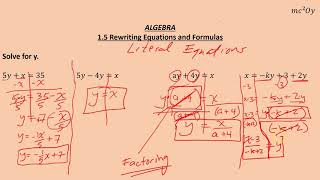 A 1.5, Rewriting Equations and Formulas