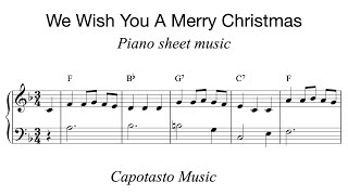 Http://www.capotastomusic.com print out the free easy piano sheet
music to christmas song we wish you a merry at capotasto music!