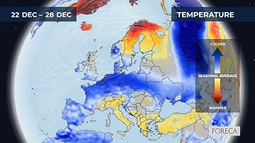 Monthly temperature forecast for Europe 22/12/2025