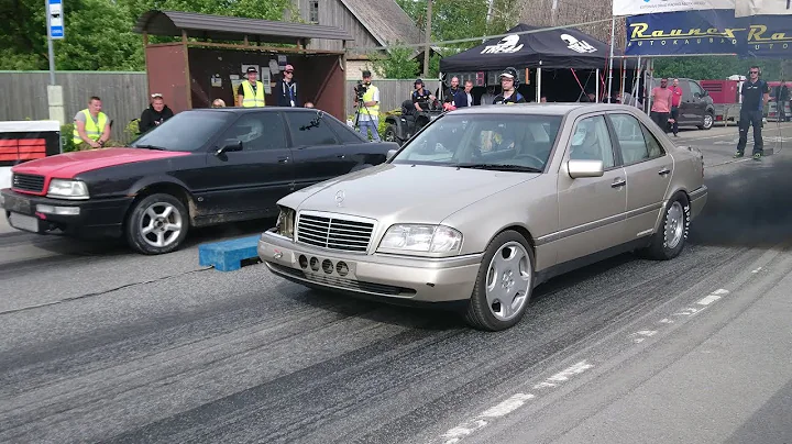 Mercedes C220d 3.0TD BiT vs Audi 80 B4 2.2T 20v 1/8 mile drag race