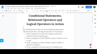 Conditional Statements, Relational Operators and Logical Operators in Action - Part 1