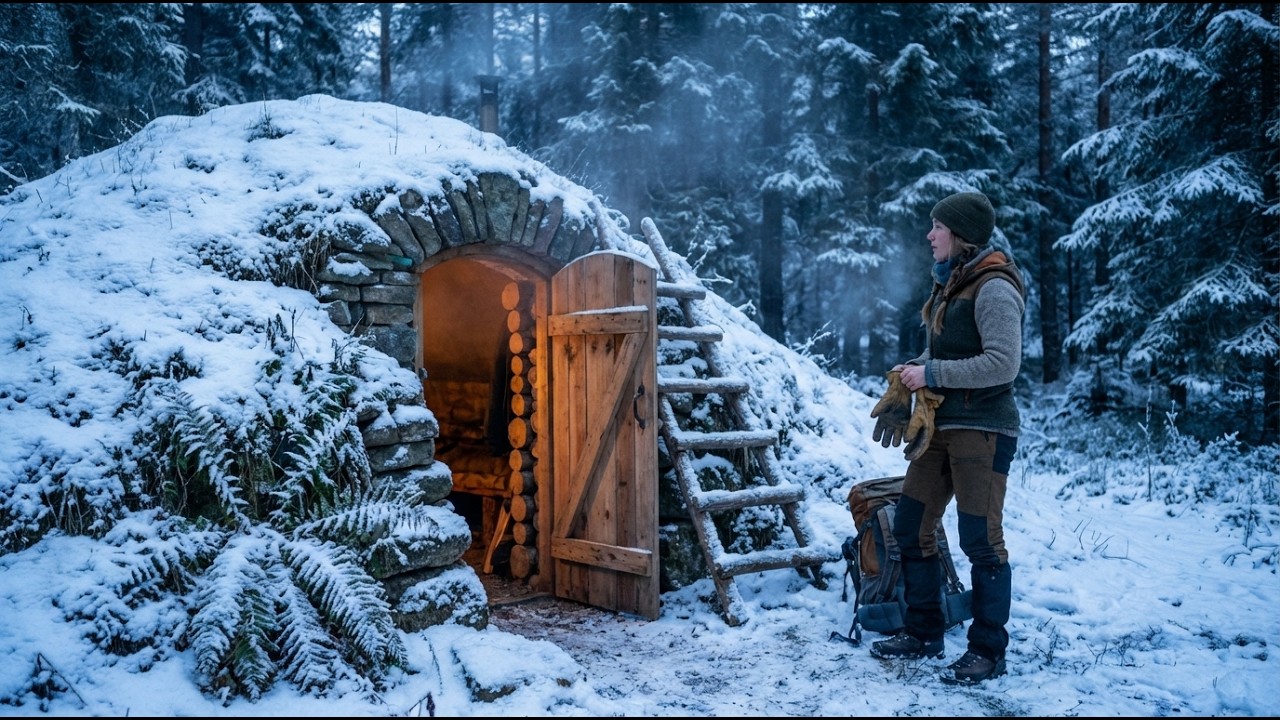 She Built an Amazing Underground Den Deep in the Wild — Warm All Winter, Dry Firewood for Years