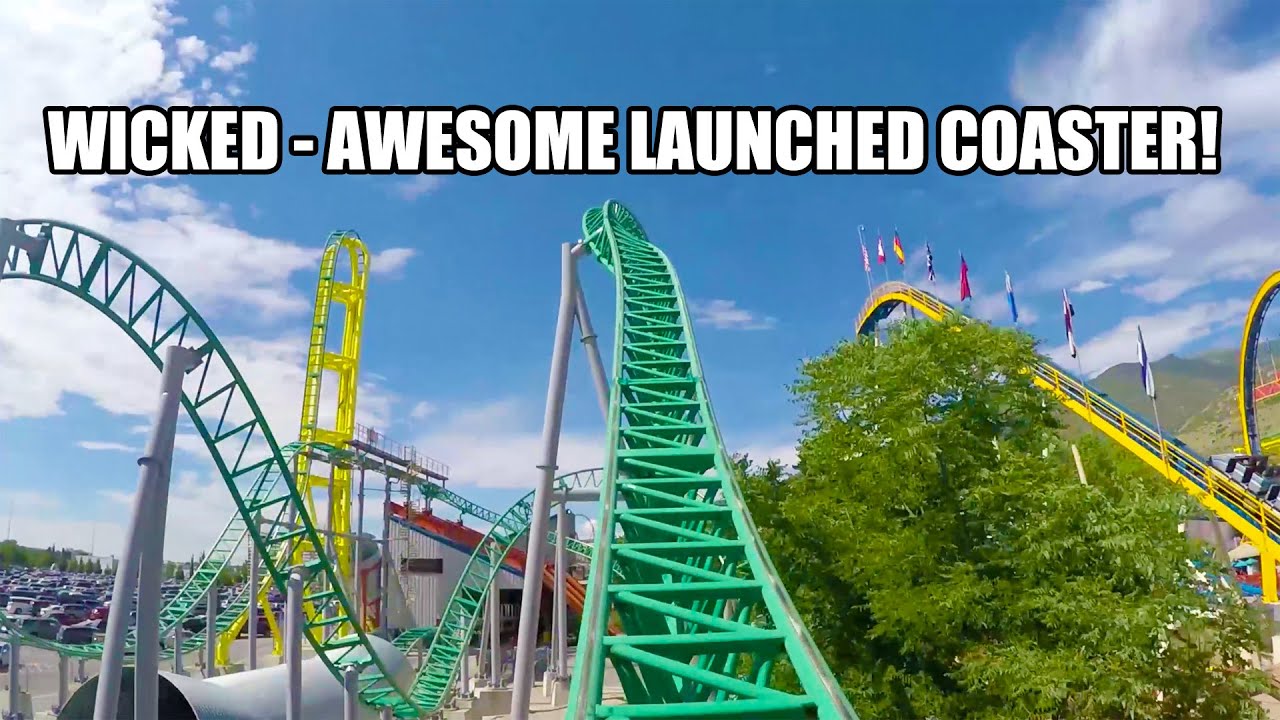 Wicked Launched Roller Coaster POV Lagoon Amusement Park Utah 60FPS
