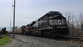 NS/CP GEVO pair fly through Millbury while heading west w/ an Autorack/Intermodal Train