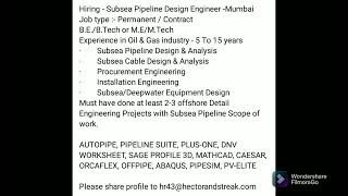 Subsea Pipeline Design Engineer in Mumbai 31rd December