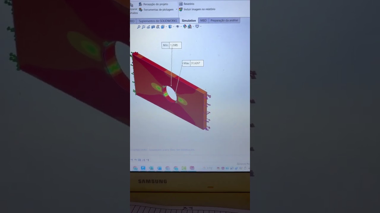Solidworks Simulation: Plotagens de tensão, deslocamento, deformação e fator de segurança