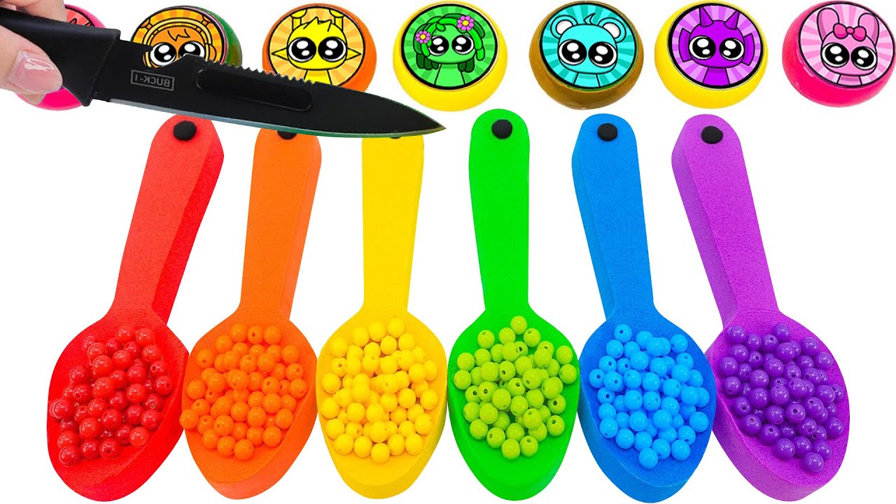 Satisfying Video💖How To Make Rainbow Spoon With Kinetic Sand & Beads Cutting ASMR🌈Kinetic Sand Magic