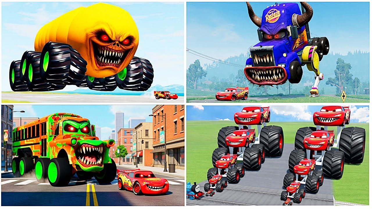 🏆 ULTIMATE MONSTER EVOLUTION! 🏎️🔥 1000-WHEEL SAW MCQUEEN vs. GIANT POLICE & SPIDER BUS! 🪚🕷️
