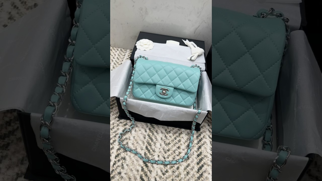 Chanel Lambskin Quilted Mini Rectangular Flap Bag Tiffany Blue 